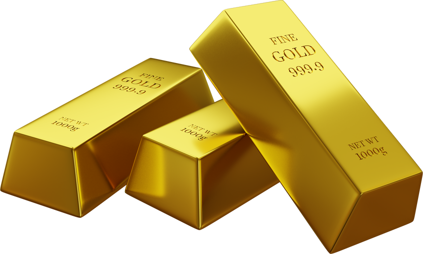 Three Gold Bars on white background